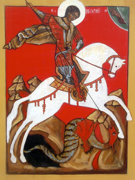 Saint Georges terrassant le dragon (Novgorod, XIVe) (2014) part of Tempera on Wood & Canvas Icons Series
